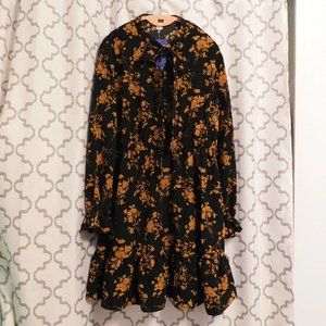 Floerns Mock Neck Tie Long Sleeve Floral Print Ruffled Midi Dress - XXL/…